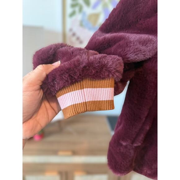 J.O.A. Just One Answer Faux Fur Full Zip Bomber Jacket Wine Womens Size Small - Picture 7 of 12